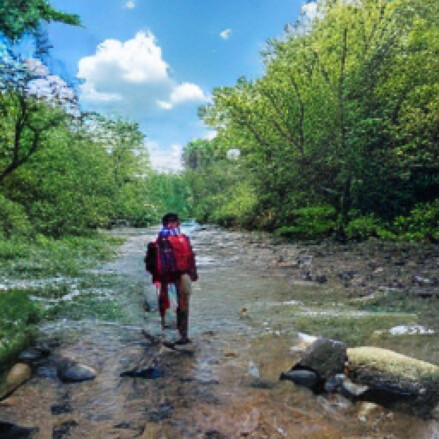 Hiker by a river