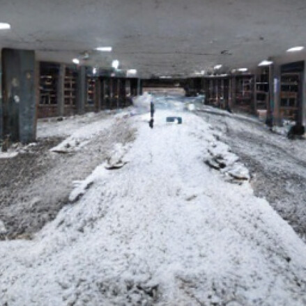 Snow-covered abandoned mall